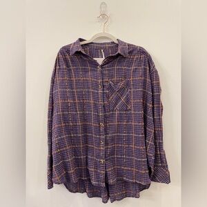 Free People Plaid Casual  Oversized Shirt in Purple and Orange